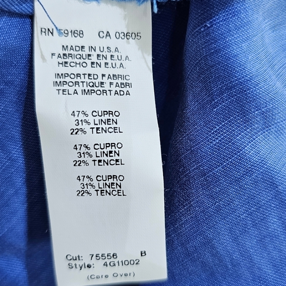 R.G. Kane Linen Blend V-Neck Wrap Front Blouse Balloon Sleeve Blue Size Large - Picture 13 of 13
